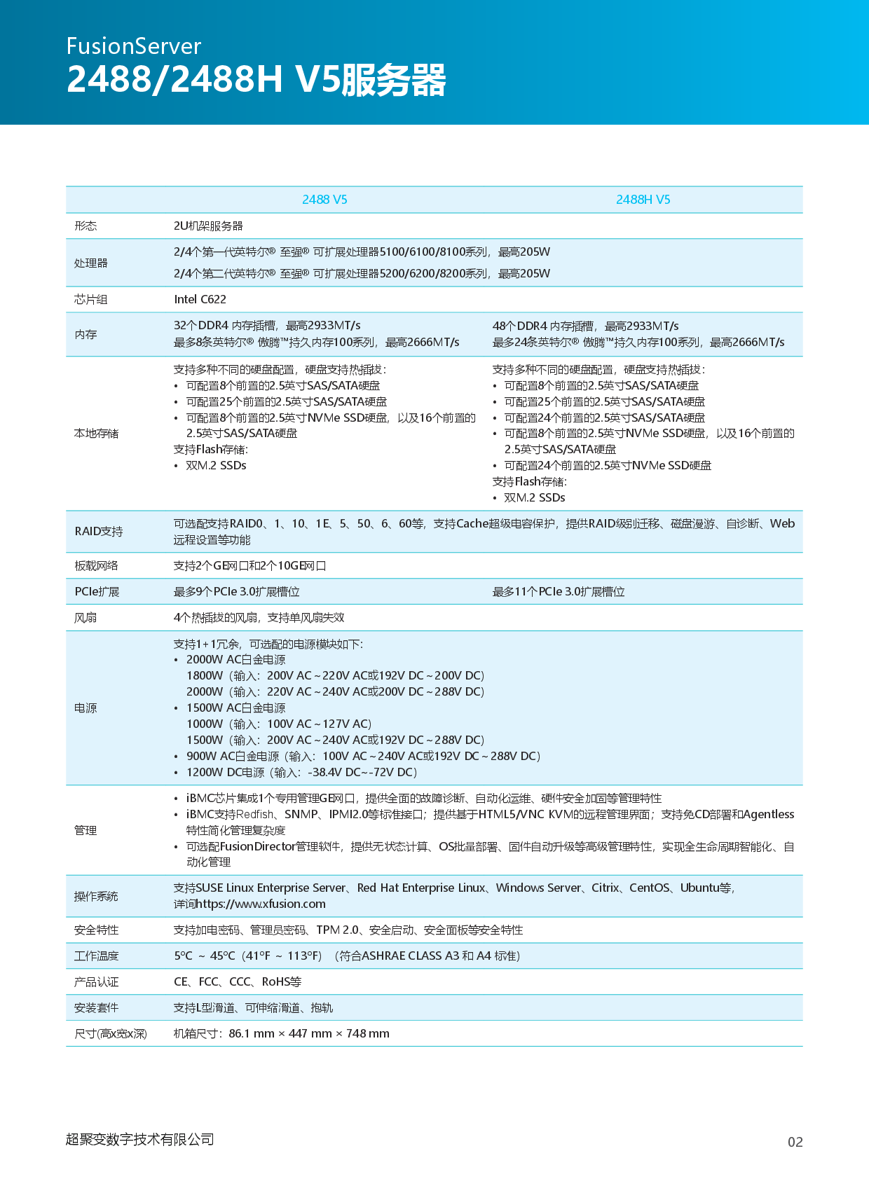 超聚变 FusionServer 2488 V5 机架式服务器产品介绍PDF第3页