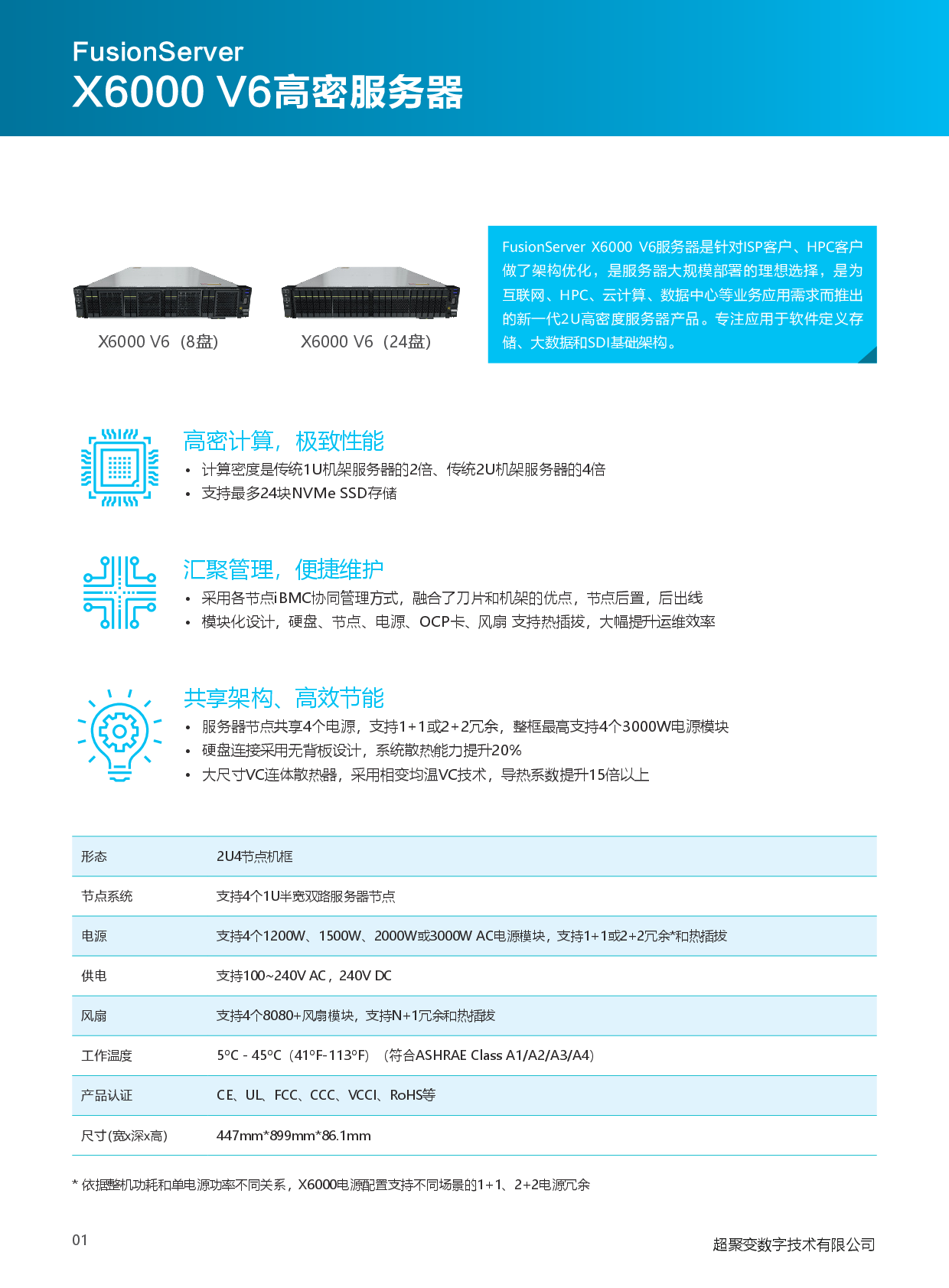 超聚变 FusionServer X6000 V6 高密度服务器产品介绍PDF第2页