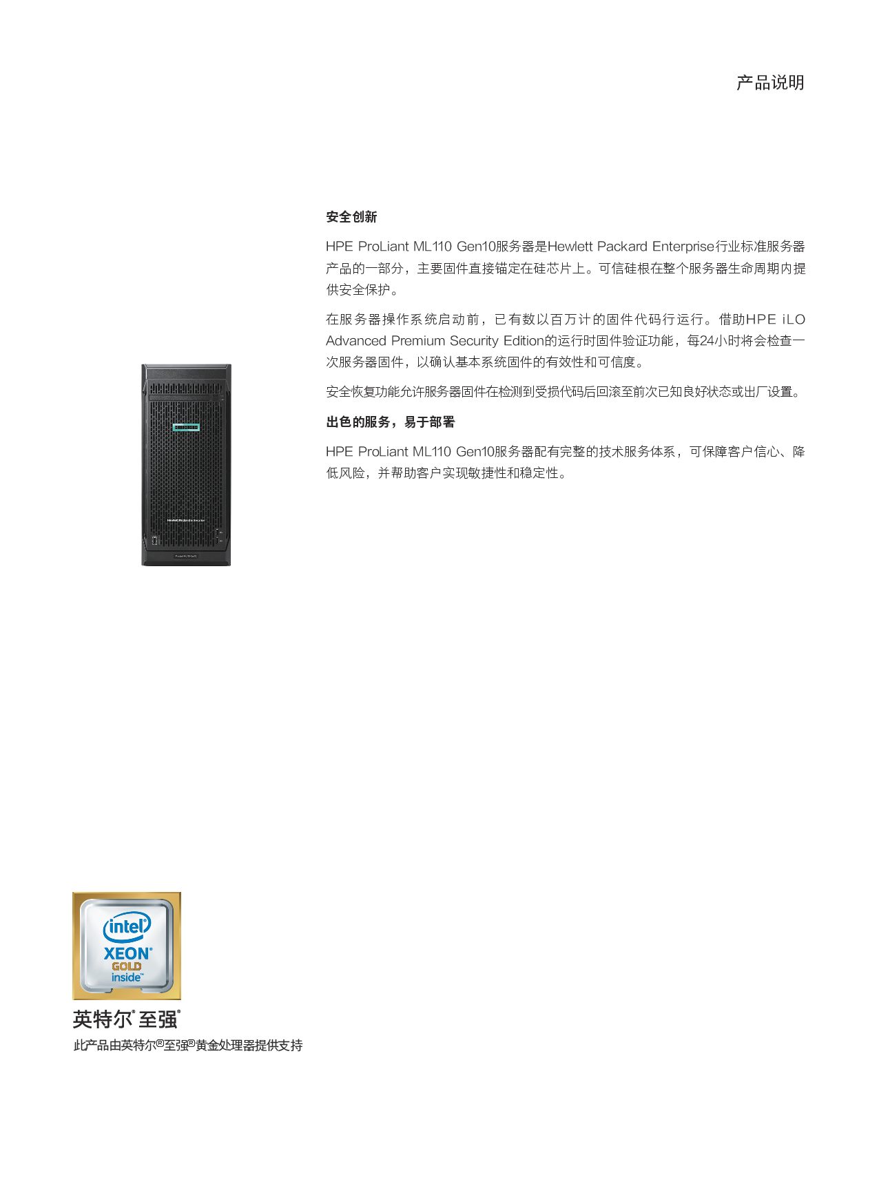 HPE ProLiant ML110 Gen10 塔式服务器产品介绍PDF第3页