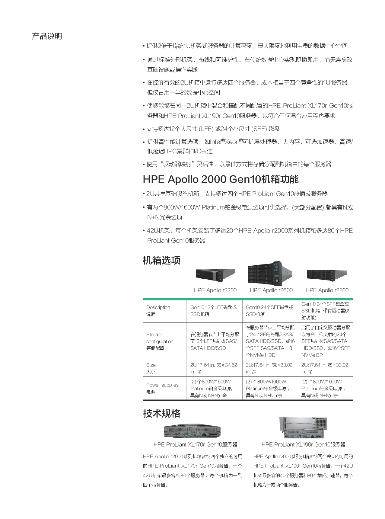 HPE Apollo 2000 Gen10 高密度服务器产品介绍PDF第2页