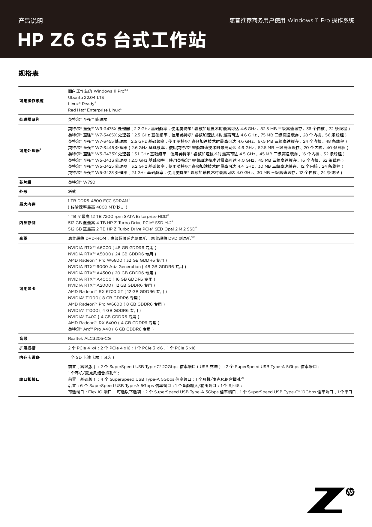 惠普HP Z6 G5 台式工作站产品介绍PDF第3页