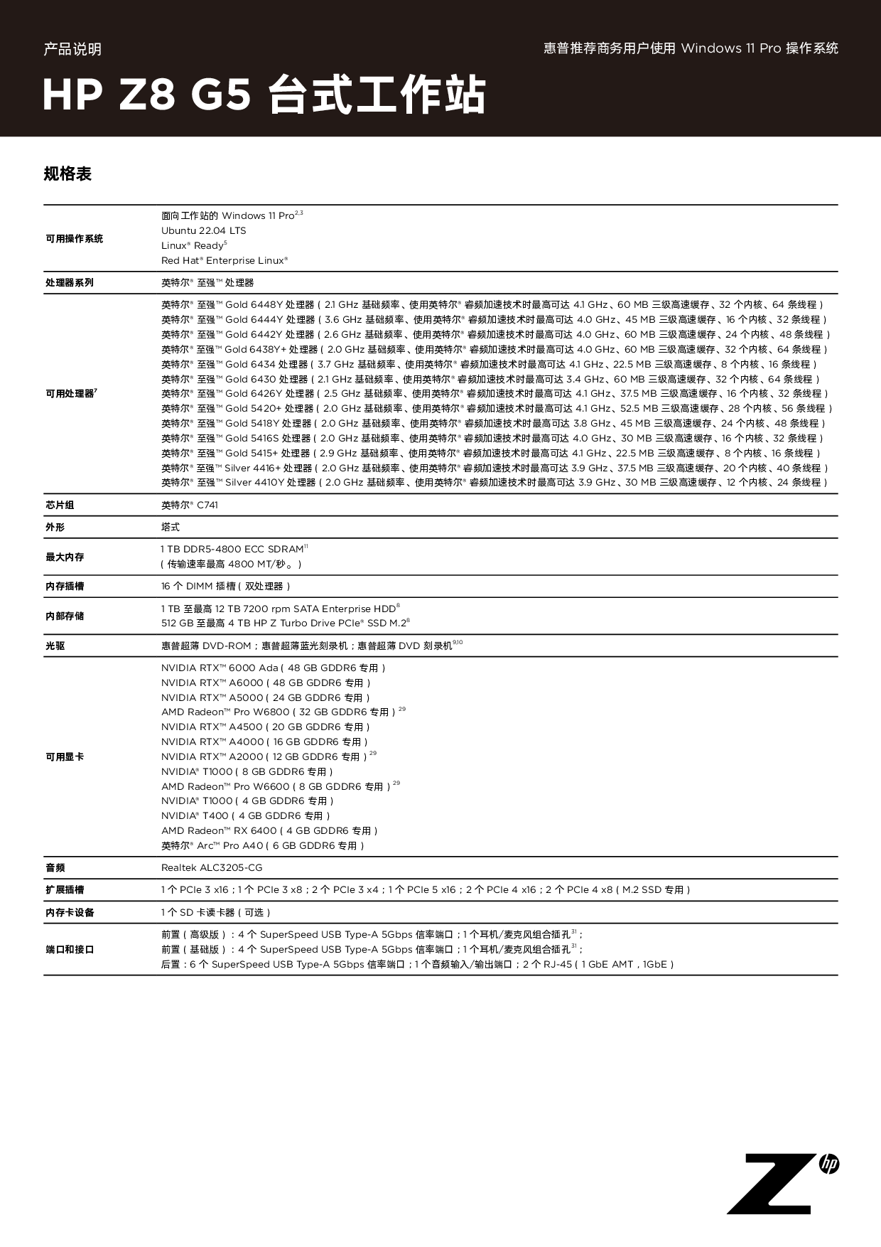 惠普HP Z8 G5 台式工作站产品介绍PDF第3页